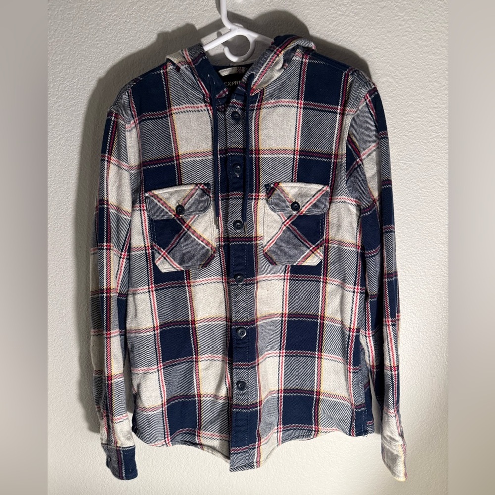 Express Blue and White Plaid Flannel Men’s Large